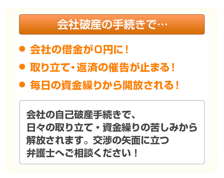 会社破産の手続きで、日々の取り立て・資金繰りの苦しみから解放されます。